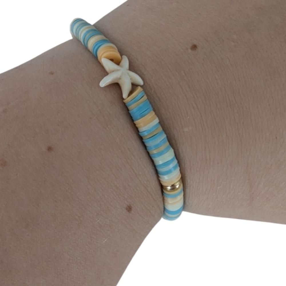 Hand Crafted Starfish Bracelet Clay Beads Stretchy